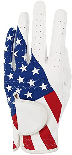 GOLTERS Golf Gloves for Men and Women Left Hand for Right Handed Golfer The American Flag Pattern Synthetic Leather Lycra Fiber Adjustable Closure (Men Golf Gloves, Medium)