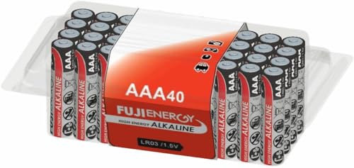 FUJI ENERGY AAA Batteries - Alkaline 1.5V - Up To 100% Extra Life - Reliability For Everyday Devices - 10 Year Shelf Life - LR03 MN2400, 40 Count (Pack of 40 - Resealable Box Pack)