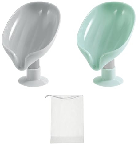 2 x dräneringstvål (mintgrön, grå) med 1 vitt skumnät, tvålkopp, tvålkopp, utan pressad sugkopp, tvålhållare för lövdränering