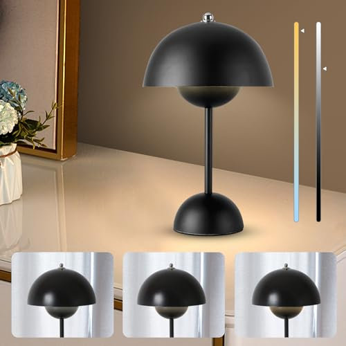 SUCIKORIO LED Tischlampe Kabellos Touch Dimmbar, Led Flowerpot Lampe Tischleuchte Akku 3000K-6000K 5%-100% Moderne Aufladbar Nachttischlampe Batteriebetrieben für Wohnzimmer, Schlafzimmer