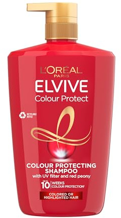 L’Oréal Paris Shampoo For Coloured Highlighted Hair, Elvive Colour Protect XL With Red Peony And UV Filters, Prolongs Colour Vibrancy And Intensity, Britain's No.1 Brand For Coloured Hair, Value 1L