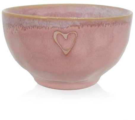 Mea-Living STONEWARE Schale rosa Herz, handgemachtes Steingut, 450 ml, wunderschönes handmade Geschirr