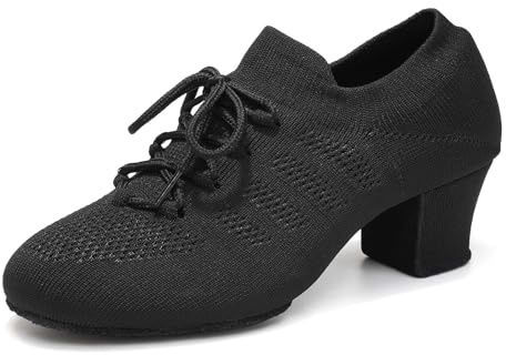 Uonpie Chaussures de Pratique de Danse Latine Femmes Lacets Tango Salsa Bout Fermé Modernes Pratique Chaussures de Danse Noir, 36.5 EU