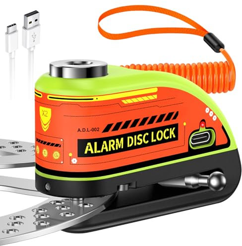 ZEXMTE Bremsscheibenschloss, Wiederaufladbar Motorrad Schloss Alarm 120dB mit 1.8m/5.9 ft Rückrufkabel,Verstärkt, Wasserdicht Hochsicherheits Scheibenbremse für Moto, Fahrrad, Scooter, Grün