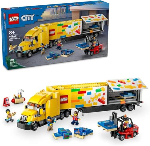 LEGO City Delivery Truck (60440) Playset for Ages 8 & Up, Featuring a Truck with a Large Trailer Pallets of Playsets, a Functioning Toy Forklift Truck & a Hot-Dog Stand