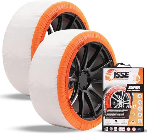 ISSE Snökedjor Super T-54 | Textil Snökedjor - Godkänd enligt EN 16662-1 Snökedjor för Daglig Bilkörning i Snö och Is - Set med 2 Universella Snökedjor + Handskar