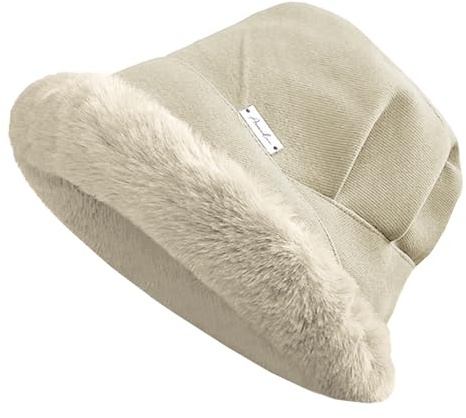 NLAND Chapeau Bob Femme Hiver Chic Bonnet en Fourrure | Chapeaux de Seau Douce Confortable et Chaude,Chapeau de Soleil Couleur Unie Taille Unique,Bucket Hat Pliable et Léger