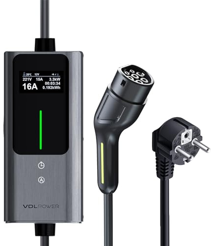 VDLPOWERVP Typ 2 Ladekabel Schuko, 3.6KW /5M Ladekabel Elektroauto, 6A-16A Tragbare EV Ladegerät, Typ 2 Wallbox Ladestation für Elektrofahrzeuge mit Einphasigem EU-Schuko, IP65 Wasserdicht (EC12-5M)