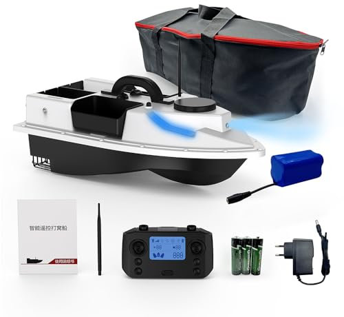 Ailgely GPS RC Köderboot 500M kabellose Fernbedienung Angelköderboot Angelfutterboot Schiff mit 4 Köderbehältern 2 kg Last, Futterboot GPS Köderlieferboot Karpfenfischen Fischfinder mit Handtasche
