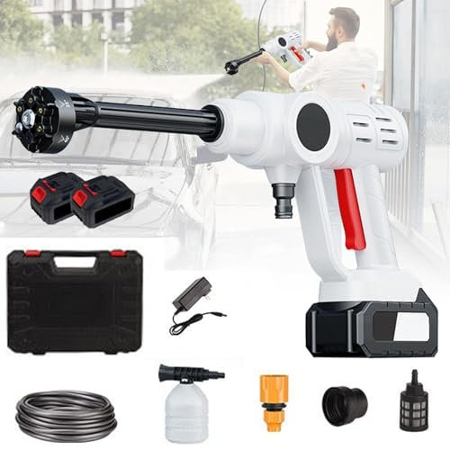 Limpiador de alta presión portátil con batería de 21 V, batería de 30 bares, limpiador de alta presión portátil, pistola de agua de alta presión para coche, césped, piscina (blanco)