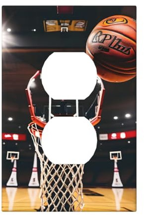 Cubiertas de salida con estampado de baloncesto, 1 placa de pared de tamaño estándar, cubiertas de placas frontales de policarbonato de doble salida