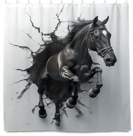 miaozhen Tenda da doccia impermeabile da 182 x 182 cm con gancio foro 3D bianco da parete animale cavallo tenda in poliestere lavabile vasca tenda da doccia fodera per doccia cortinas a prueba de agua