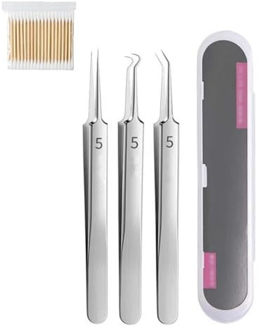 Mitesserentferner Komedonenquetscher Set, Edelstahl Pickel Ausdrücken Werkzeug, Tragbar Pickel Pinzette Mitesser Entferner Mit Box, Blackhead Remover Pinzetten-Set Von Mitessern Pickeln Im Gesicht (A)