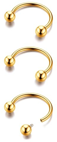 BodyBonita G23 Titanio Ferro di Cavallo Septum Piercing - 3 Pezzi Anelli per Naso Barbell Circolare Gioielli per Setto Nasale Piercing Naso Labbro Conch Helix Rook Oro 18G 8mm