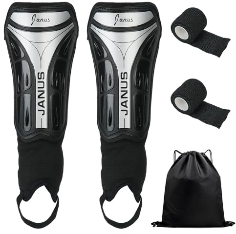 CxutSa 1 Pares Espinilleras de Fútbol Negro 9x20cm Espinilleras Infantiles de Fútbol con Protección para el Tobillo y Correas Ajustables