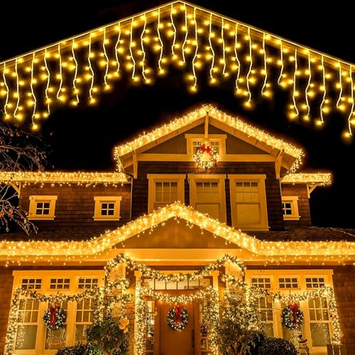 WoskjXas Solar Cortina Luces Exterior 8 M 288 LEDs Navidad Cortina de Luces Navidad Impermeable con Control Remoto 8 Modos Guirnalda Luz de Cascada para Patio [blanco cálido]