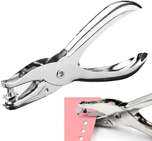 6mm single hole punch with chrome metal handle, perfect for office and crafts - minimalist style - Ideal single hole punch for crafts (silver)