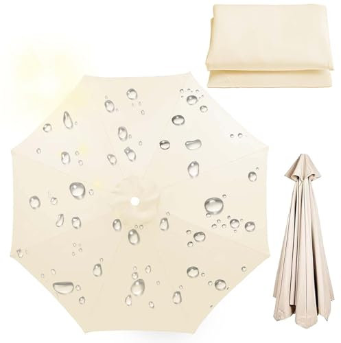 8 Stecche-4m Telo di Ricambio per Ombrellone, Tettoia di Ricambio per Ombrello Impermeabile, Protezione UV (Beige)