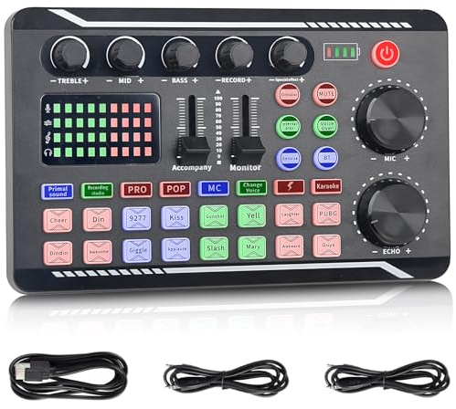 jindaaudio Tarjeta de Sonido Profesional en Vivo, Mezclador de Audio e Interfaz de Audio con Efectos de Mezclador DJ, Cambiador de Voz - Equipo de Estudio para Transmisión/Podcast/Videojuegos