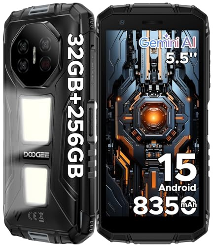 DOOGEE Fire3 MAX Teléfono Móvil Irrompible Android 15, 32GB+256GB/2TB, UNISOC T7250, 8350mAh Movil Resistente, 5.5 Pantalla, 48MP+20MP+8MP Móvil Rugerizado, 1200LM Luz de Camping Smartphone/NFC