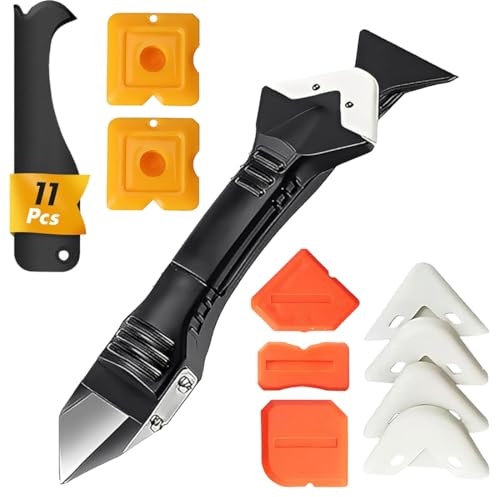 Aplicador Silicona Herramienta 11 pzs,Kit de Calafateo 3 en 1 Herramienta Eliminador de Calafateo Ideal para selladores como acrílico y silicona Juntas perfectas gracias a bordes muy rectos