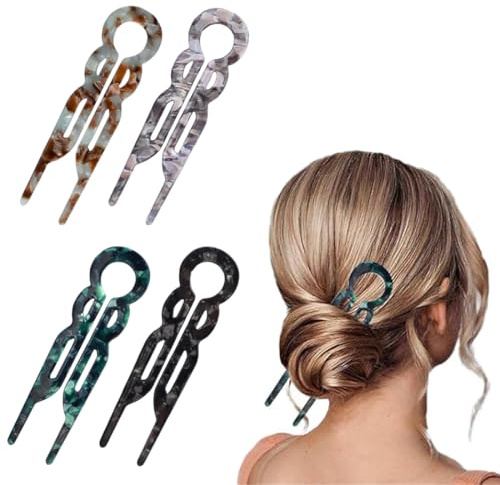 4 Piezas Horquillas pelo mujer, Pinza para el Cabello en Forma de U, Horquillas en Palillo de Estilo Francés Elegantes para Mujer Niñas para Todos los Tipos de Cabello
