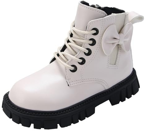 2026 - Botas de invierno para niñas, zapatos para niños, tacón grueso, suela suave, cómoda, casual, color piel, White, 30 EU