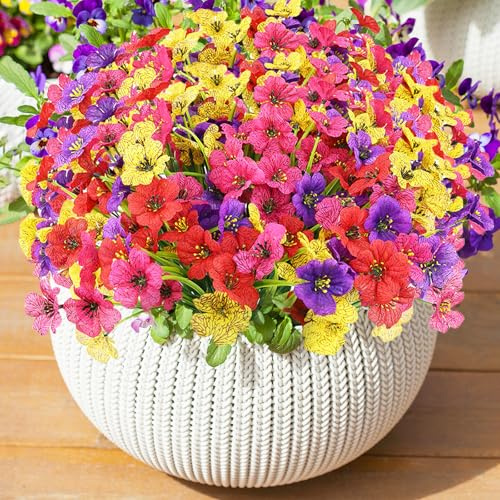XIANNVXI 16 Bündel Kunstblumen wie Echt Bunte Kunstblumen Outdoor Wetterfest Balkon Deko Künstliche Blumen Deko Terrasse Frühlingsdeko Blumenstrauß für Outdoor Innen Garten Balkonkasten Grabschmuck