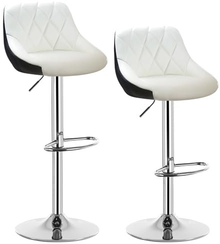WOLTU Barhocker 2er Set, Barstuhl mit Lehne, höhenverstellbar drehbar, gepolsterter Kunstledersitz, rutschfestes Metallfuß, für Küche Hausbar,Weiß + Schwarz