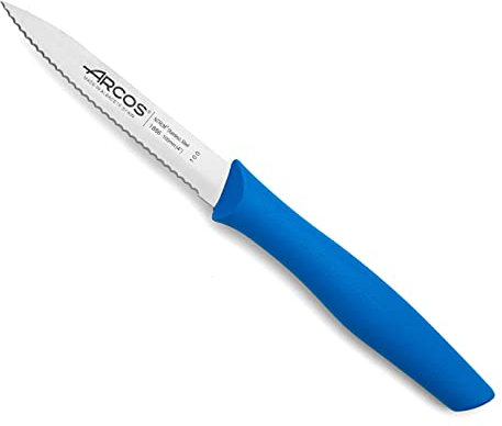 Arcos Serie Nova, Spelucchino Coltello per sbucciare Serrato, Lama Acciaio Inossidabile NITRUM 100 mm, Manico Polipropilene, Colore Blu