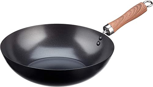 WECOOK! Carbonio Wok Induzione 24 cm, Antiaderente QUANTANIUM Ecologico 3 Strati Senza PFOA, Acciaio al Carbonio, Manico Imitazione Legno, Adatto a Tutti i Piani Cottura in vetroceramica, Gas