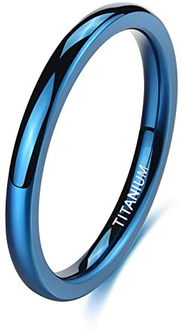 TIGRADE 2mm 4mm Blue Titanium Ring Plain Dome High Polished Wedding Band Comfort Fit for Women Men Size 3.5-13, 2mm, Size 7