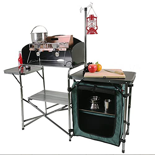 Outdoor Küche Camping Schränke Outdoor tragbarer Camping-Küchentisch, Tragetasche - Leichtes faltbares Aluminium - Kochstation, Mit Windschutz & wasserdichter Aufbewahrungsorganisation