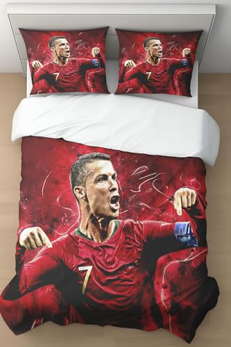 WSFST Fußball Bettwäsche Set für Kinder & Jugendliche – 3D Fußballstar Motiv, weiche Mikrofaser, Reißverschluss an Bett- UND Kissenbezug, pflegeleicht & atmungsaktiv, 135x200 cm