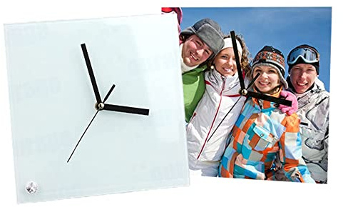 MR.R 2 Piece 8'' Sublimation Blanks Glossy Glass Photo Frame Clock,Square Clock Picture Frame for Heat Transfer Printing,7.8x7.8 inch