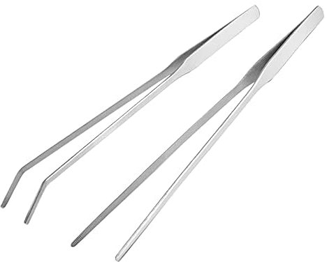 Aquarium Reinigung Kit 2 Stücke, Rostfreie Stähle Gerade und Gebogene Spitze Pinzette Pflanzen Aquarium Pinzette, Zubehoer Werkzeug Set, 27 cm Lang Zubehoer Werkzeug