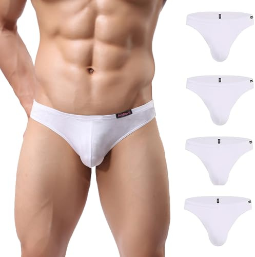 Avidlove Men's Modal Briefs Underwear Multipack Soft Classic Slip Underpants Sexy Low Rise Panties with No Front Opening 4-Pack White L