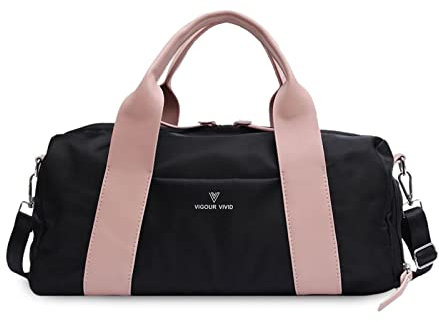 FANDARE Reisetaschen Handgepäck Sporttasche Übernachtung Sporttasche Handtasche Damen Herren Weekender Kliniktasche Schwimmtasche Trainingstasche mit Nass Trockentrenntasche & Schuhfach Schwarz Rosa
