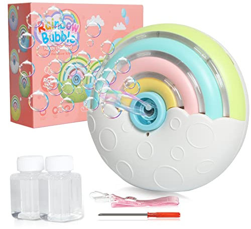 Panacare Automatische Seifenblasenmaschine, Tragbares Regenbogen Blasenmaschine für Kinder 2000+ Seifenblasen/Min mit Seifenblasenlösung*2, Seifenblasenspielzeug Kinder für Party/Hochzeit (White)