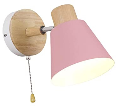 Minimalist Wall Lamp Sconce Light with Pull Cord Fixture for Restaurant Reading Hallway Bathroom Decor, Pink