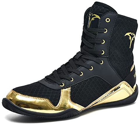 Boxningsskor herr djup squat skor brottning skor combat boxers tränare andas boxing boots brottare skor för män junior, Guld, 43 EU
