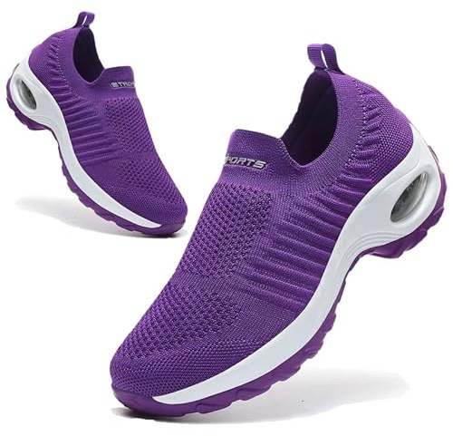 Zapatillas Deportivas para Mujer, Zapatillas ortopédicas, Ligeras, sin Cordones, Tenis, Confort al Aire Libre, de Jogging Deporte, Fitness, Gimnasia, Atleta, Transpirable, Aire, Morado, 37 EU
