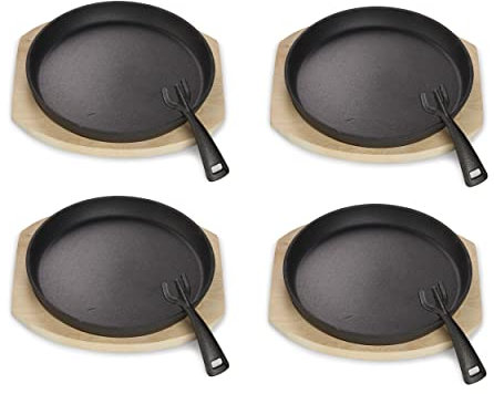 ECHTWERK Padella in ghisa, con vassoio da portata, manico rimovibile, già bruciata, adatta per forni, barbecue e barbecue, 4 pezzi