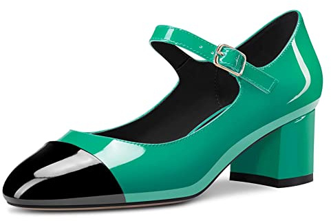 Castamere Mi Bloc Chunky Talon Heel Rond Bout Mary Jane Escarpins Danse Dress 5 CM Heels Vert 40 EU