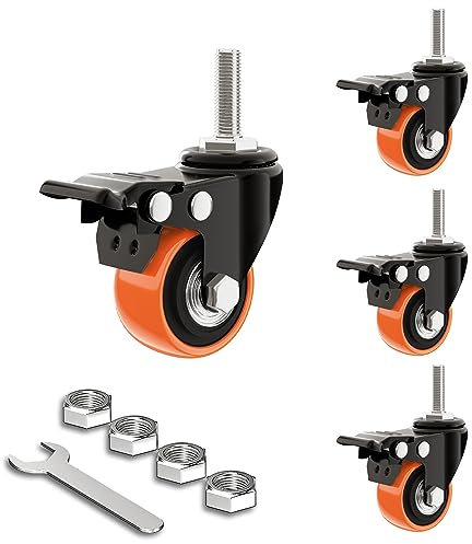 4 ruedas para muebles de 40 mm con 4 frenos, ruedas para muebles, ruedas de carga pesada con listones de 180 kg, ruedas de 40 mm, ruedas giratorias dobles con rotación de 360 grados (naranja, M8)