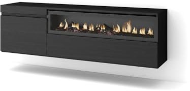 Skraut Home | TV-Schrank, Lowboard | für Wohnzimmer und Esszimmer | 150x45x35cm | Für TV-Geräte bis zu 65 | Elektrokamin. Maße | Hängend | Moderner Stil | Schwarz
