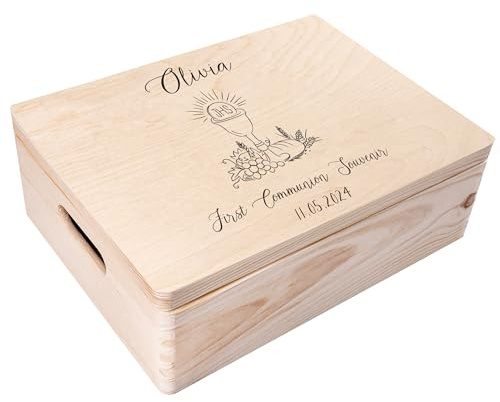 Creative Deco Personalised First Holy Communion/Confirmation Gift | for Girls or Boys | Individualised Boxes | Customised Wooden Storage Box with Hinged Lid | Perfect as a Keepsake