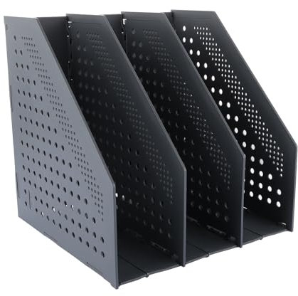 VIDETOL Faltbarer Stehsammler A4, Zeitschriftensammler mit 3 Fächer, Zusammenklappbarer Zeitschriftenhalter, Dunkelgrau Schreibtisch-Organizer für Schulen, Büro und Zuhause