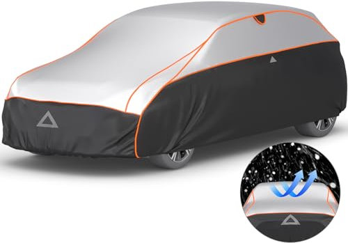 Favoto Bâche Voiture Antigrêle Imperméable - Matériau XPE Contre Grêle Pluie Soleil UV Poussière Rayures Neige Respirant avec Bandes Réfléchissantes pour Berline 2 Volumes 400-435cm