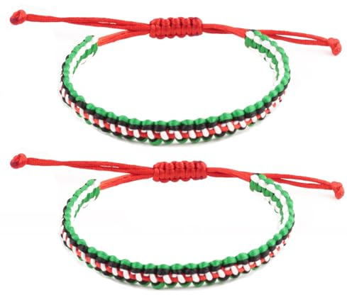 MUNSKT 2-Pack Handgjorda Armband i Palestina Stil Med Justerbar Flagga - Gaza Flagga Rep Wrap Armring Sträng Tråd för Män Kvinnor, En Storlek